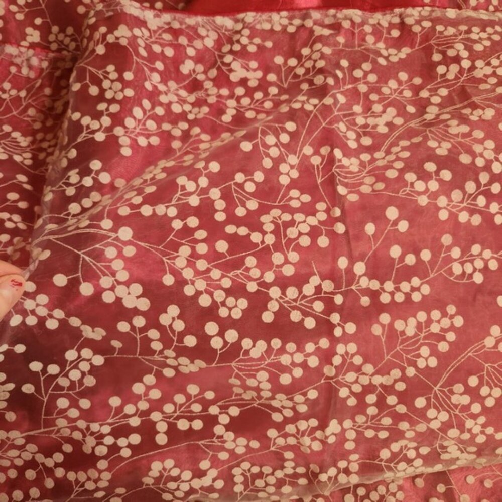 Handmade fuschia Organza Botanical Print curtains Satin Lined 40x40 x2 - Picture 2 of 7